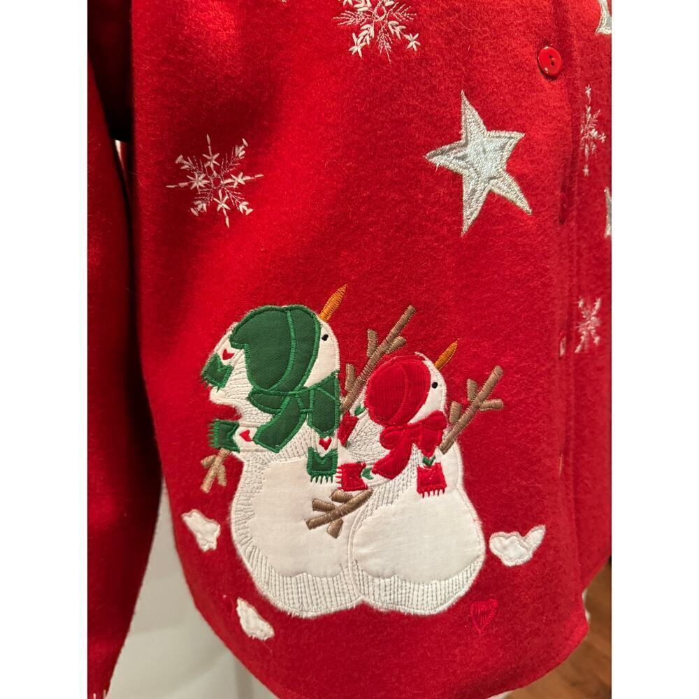 Take Two Red Appliqued Snowman Wool Blend Jacket - Size Large - Picture 3 of 8